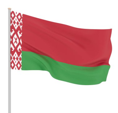 Beyaz Rusya bayrağı rüzgarda esiyor. Arka plan dokusu. Beyaz üzerine izole edilmiş. 3d render, dalga. - İllüstrasyon