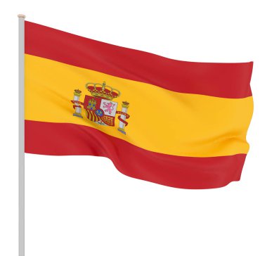  İspanya bayrağı rüzgarda esiyor. Arka plan dokusu. 3d render; Dalga. Beyaz üzerine izole edilmiş. Illüstrasyon.