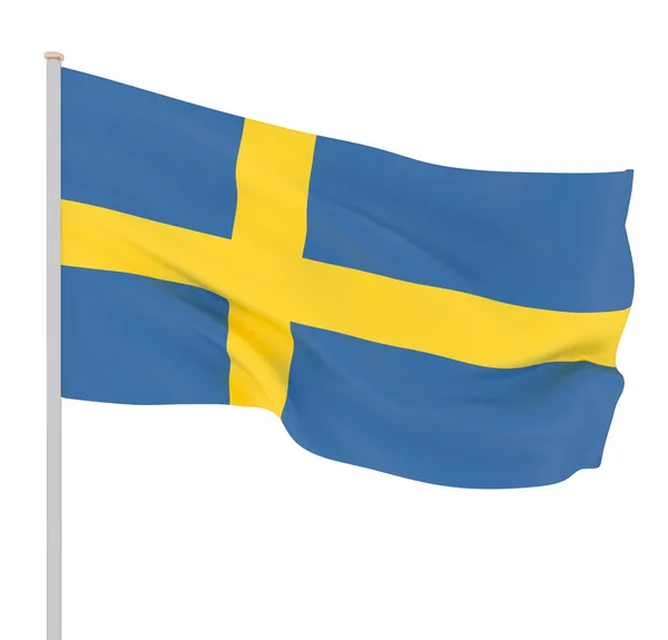 Sverige Flagga Blåser Vinden Bakgrundsstruktur Rendering Wave — Stockfoto