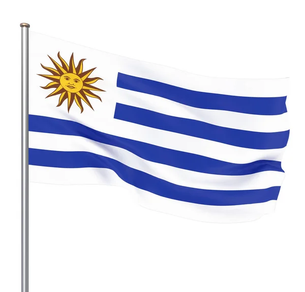 Bandera Uruguay Soplando Viento Textura Fondo Renderizado Ondeando Bandera Ilustración —  Fotos de Stock