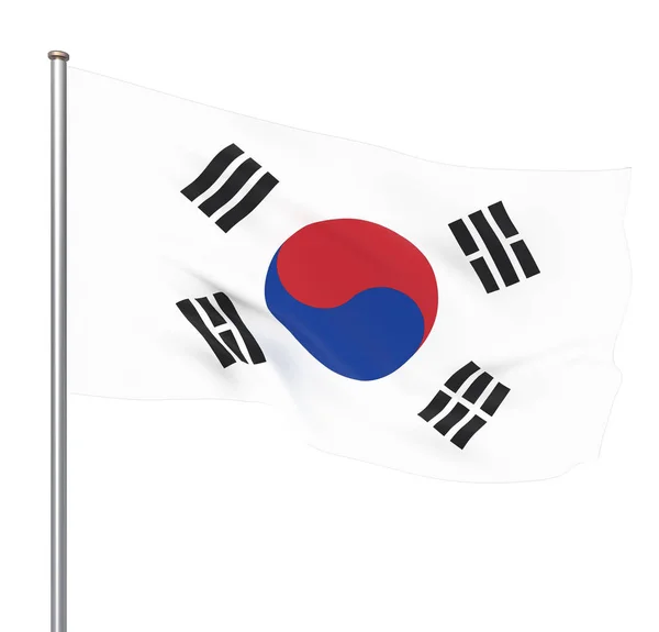 Bandeira Coreia Sul Soprando Vento Textura Fundo Renderização Acenando Bandeira — Fotografia de Stock