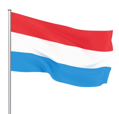 Rüzgarda Esen Lüksemburg bayrağı. Arka plan dokusu. Illüstrasyon. Beyaz üzerine izole.