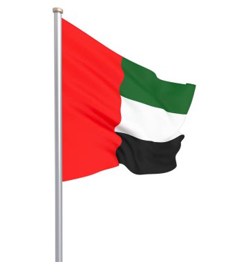 Birleşik Arap Emirlikleri bayrağı rüzgarda esiyor. Arka plan dokusu. 3d render, dalga - İllüstrasyon. Beyaz üzerine izole.