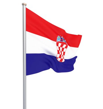 Rüzgarda esen Hırvatistan bayrağı. Arka plan dokusu. 3d render, bayrak sallayarak. - İllüstrasyon