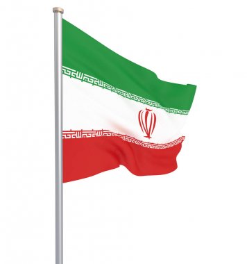  İran bayrağı rüzgarda esiyor. Arka plan dokusu. 3d render; bayrak sallayarak. Beyaz üzerine izole edilmiş. Illüstrasyon.