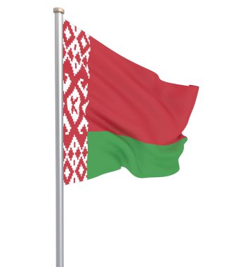 Beyaz Rusya bayrağı rüzgarda esiyor. Arka plan dokusu. Beyaz üzerine izole edilmiş. 3d render, dalga. - İllüstrasyon