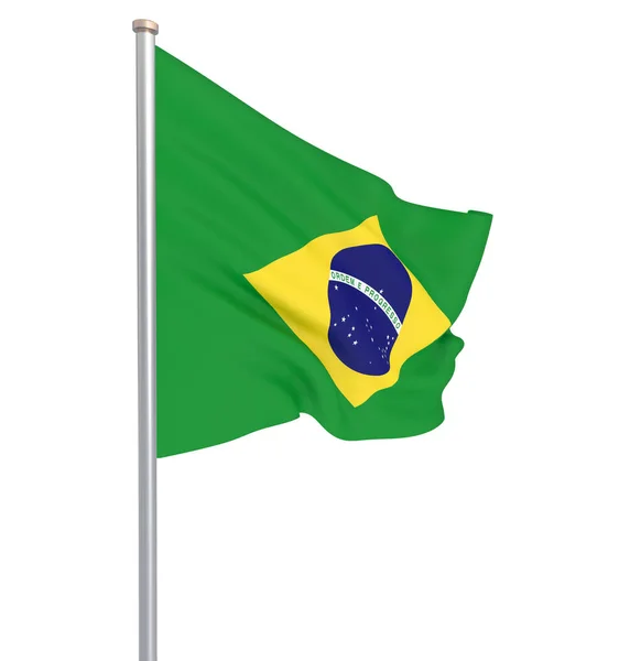 Bandeira Brasil Soprando Vento Textura Fundo Renderização Acenando Bandeira Ilustração — Fotografia de Stock