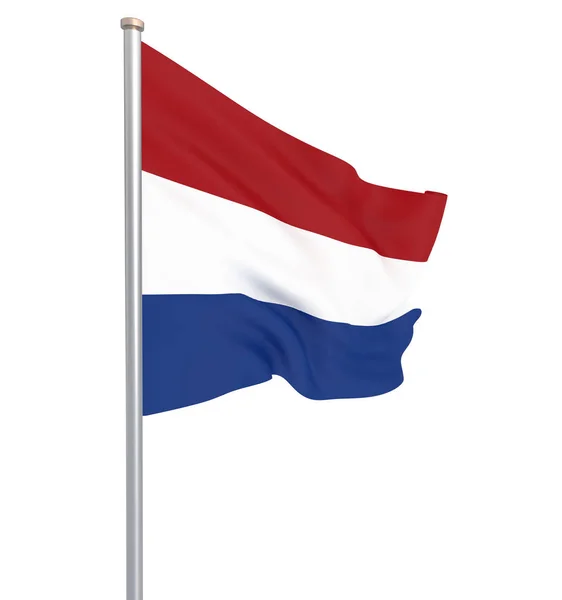 Bandeira Holandesa Soprando Vento Textura Fundo Renderização Onda Isolado Branco — Fotografia de Stock