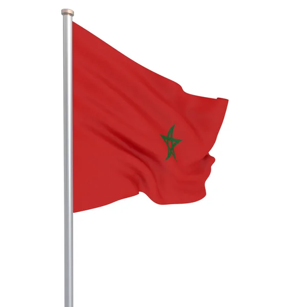 Marokko Flag Blæser Vinden Baggrundsstruktur Rendering Vinke Flag Isoleret Hvidt - Stock-foto