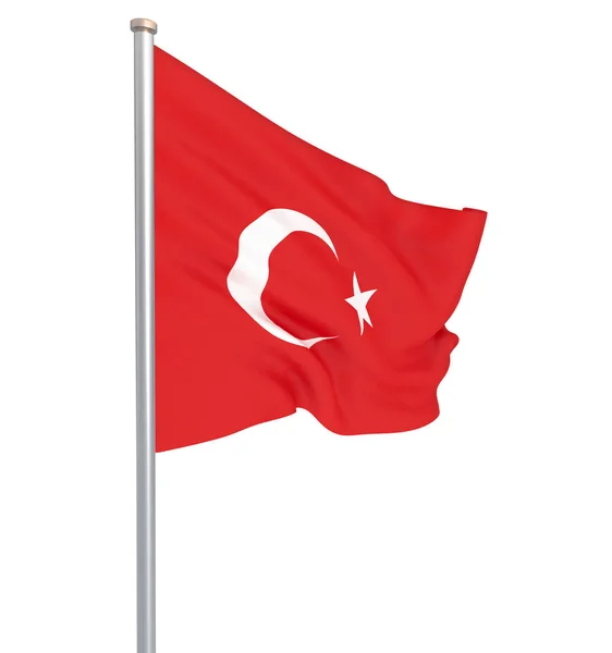 Bandeira Turquia Soprar Vento Textura Fundo Renderização Onda Isolado Branco — Fotografia de Stock