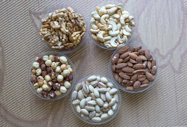 Gezonde Voeding Nuts Mix Assortiment Stenen Textuur Top View Verzameling — Stockfoto