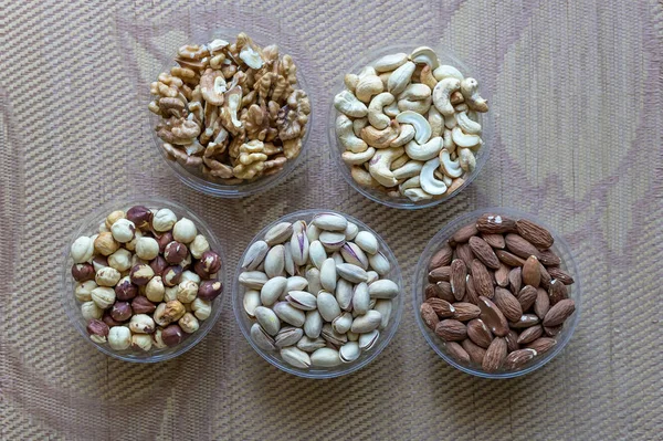Une Nourriture Saine Nuts Mix Assortiment Sur Texture Pierre Vue — Photo