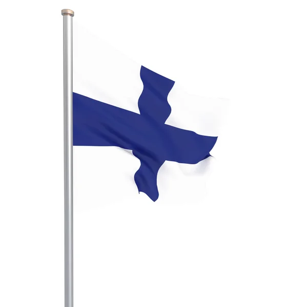 芬兰国旗在风中飘扬 背景纹理 隔离在白色上 — 图库照片