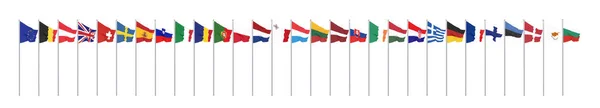 丝绸挥舞着28面欧盟国家的旗帜 隔离在白色上 — 图库照片