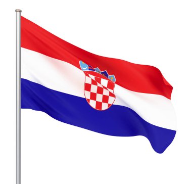 Rüzgarda esen Hırvatistan bayrağı. Arka plan dokusu. 3d render, bayrak sallayarak. - Illustratio