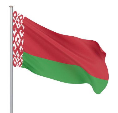 Beyaz Rusya bayrağı rüzgarda esiyor. Arka plan dokusu. Beyaz üzerine izole edilmiş. 3d render, dalga. - İllüstrasyon