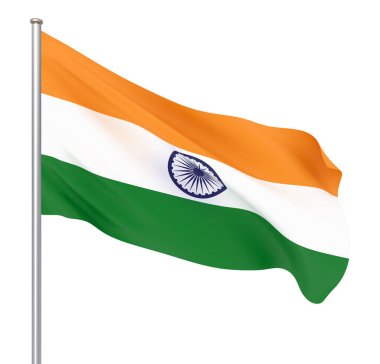 Rüzgarda esen Hindistan bayrağı. Arka plan dokusu. 3d render, dalga, 3d illüstrasyon. - İllüstrasyon. Beyaz üzerine izole.