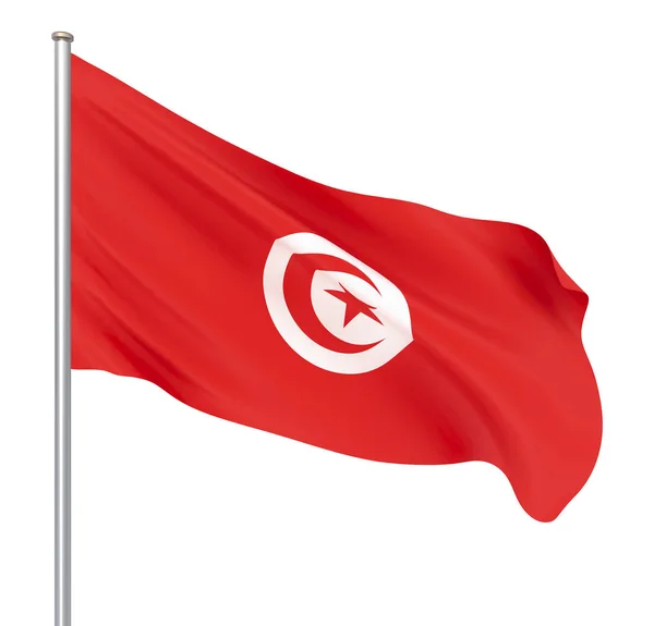 Tunesien Flag Blæser Vinden Baggrundsstruktur Rendering Vinke Flag Isoleret Hvidt - Stock-foto
