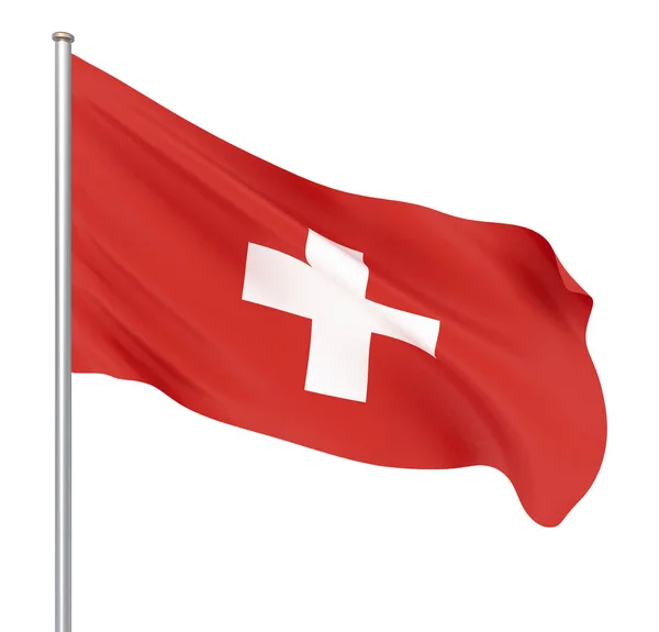 Zwitserland Vlag Waait Wind Achtergrond Textuur Rendering Wave Illustratie Geïsoleerd — Stockfoto