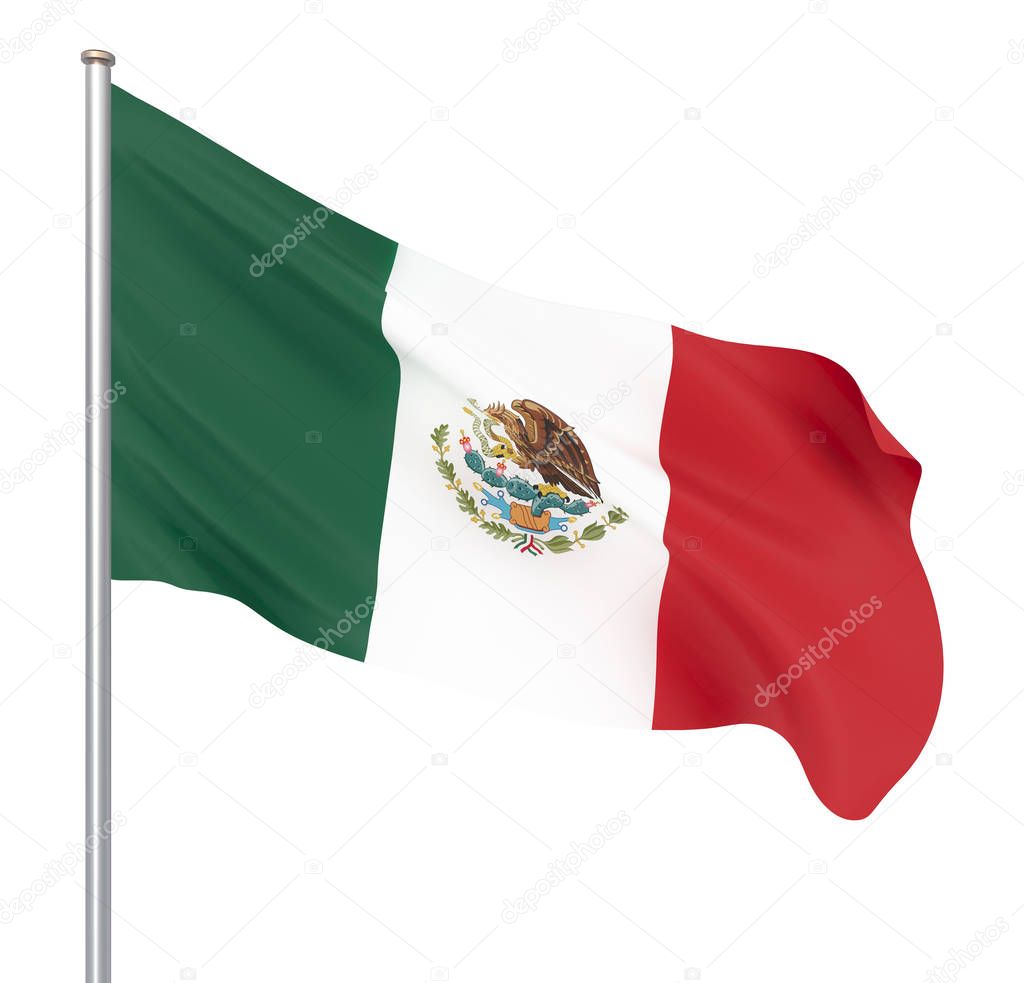 Mexico flag blowing in the wind. Background texture. 3d rendering, waving flag. - Illustration