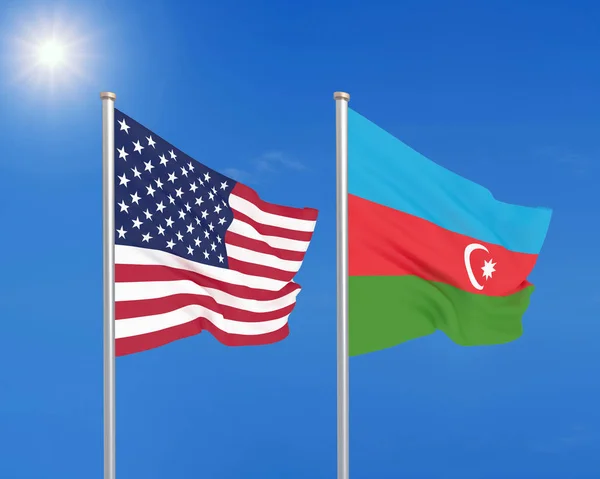 Estados Unidos Azerbaiyán Banderas Sedosas Colores Gruesos América Azerbaiyán Ilustración — Foto de Stock