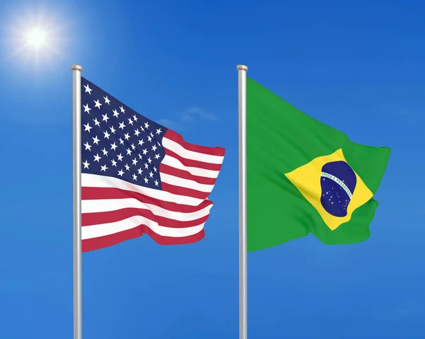 United States America Brazil Thick Colored Silky Flags America Brazil — 스톡 사진