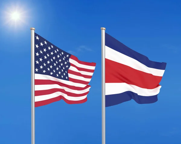 Estados Unidos América Costa Rica Bandeiras Seda Grossas Coloridas América — Fotografia de Stock