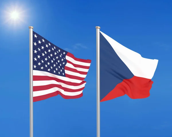 Verenigde Staten Van Amerika Tegen Tsjechië Dikke Gekleurde Zijdeachtige Vlaggen — Stockfoto