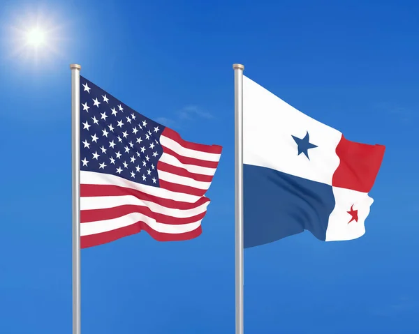 Estados Unidos Panamá Banderas Sedosas Colores Gruesos América Panamá Ilustración —  Fotos de Stock