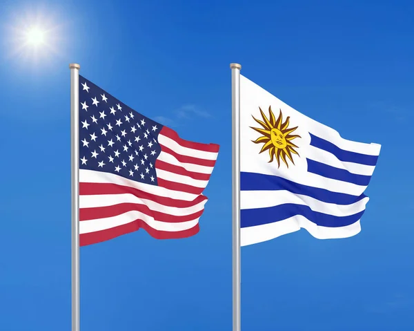 Estados Unidos América Uruguai Bandeiras Seda Grossas Coloridas América Uruguai — Fotografia de Stock