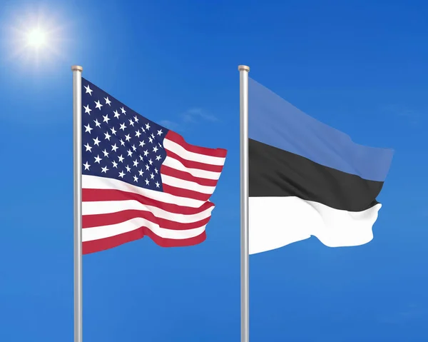 Estados Unidos América Estónia Bandeiras Seda Grossas Coloridas América Estônia — Fotografia de Stock