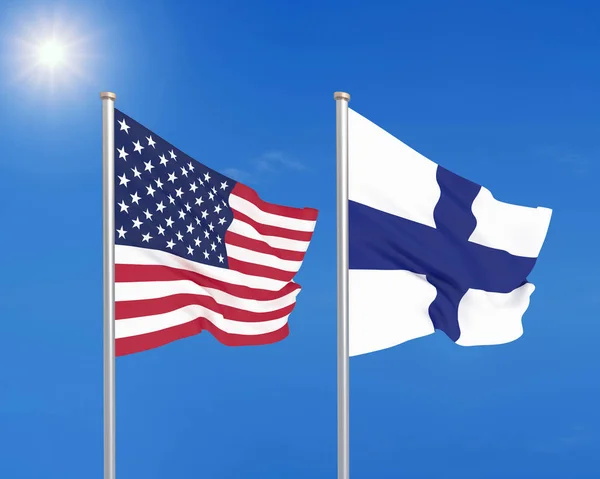 Сполучені Штати Америки Проти Фінляндії Товсті Кольорові Шовкові Прапори Америки — стокове фото