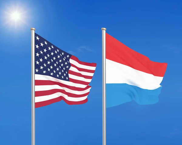 Verenigde Staten Tegen Luxemburg Dikke Gekleurde Zijdeachtige Vlaggen Van Amerika — Stockfoto