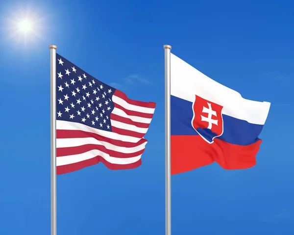 United States America Slovakia Thick Colored Silky Flags America Slovakia — 스톡 사진