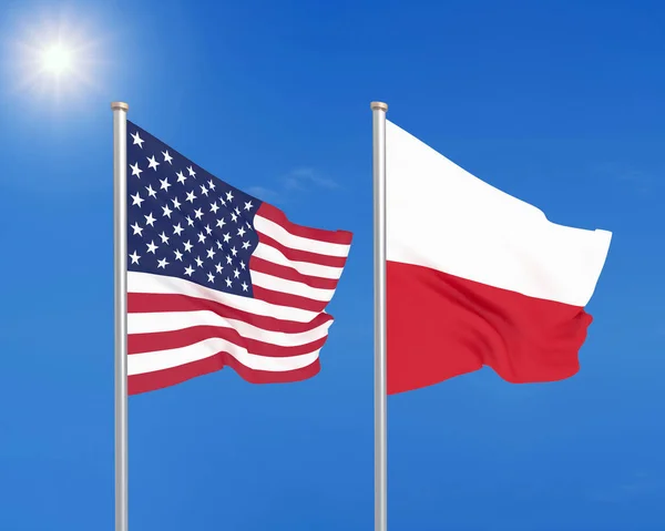 Estados Unidos América Polónia Bandeiras Seda Grossas Coloridas América Polônia — Fotografia de Stock