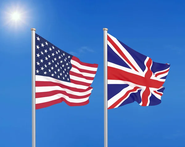 Ηνωμένες Πολιτείες Αμερικής Ηνωμένο Βασίλειο Παχύ Χρώμα Μεταξένια Σημαίες Της — Φωτογραφία Αρχείου