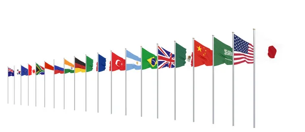 Mávající Vlajky Země Členů Skupina Dvacet Velké G20 Japonsku Roce — Stock fotografie
