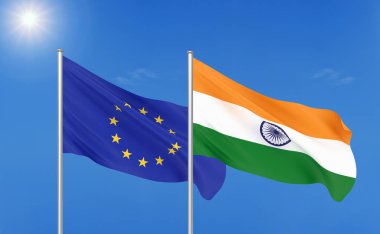 Avrupa Birliği Vs Hindistan. Avrupa Birliği ve Hindistan kalın renkli ipeksi bayraklar