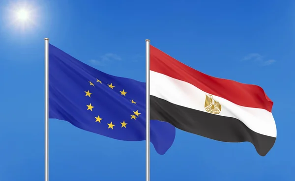 Europese Unie Egypte Dikke Gekleurde Zijdeachtige Vlaggen Van Europese Unie — Stockfoto