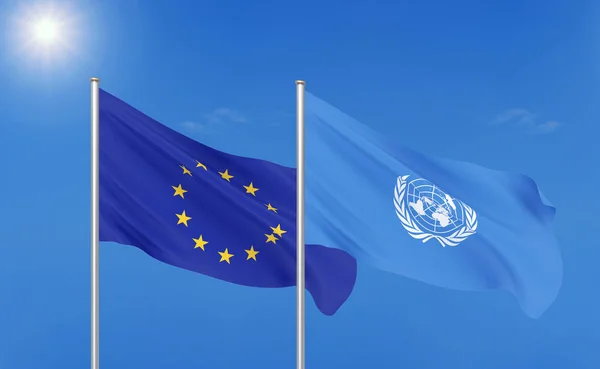 United Nations Organization flag; 3d illustration; europe; eu; celebrate; communication; european flag; dialog; summit; conference; celebration; combination; competition; concept; conflict; country; nation; national; patriotic; patriotism; peace; sig