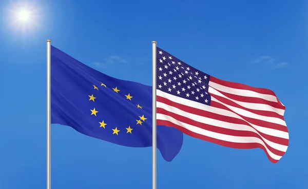 Unione Europea Contro Usa Bandiere Spesse Colorate Seta Dell Unione — Foto Stock