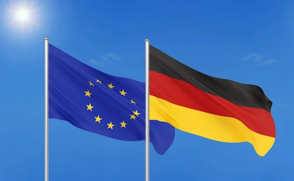 Unión Europea Alemania Banderas Sedosas Colores Gruesos Unión Europea Alemania —  Fotos de Stock