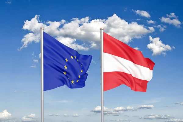 European Union Austria Thick Colored Silky Flags European Union Austria — Stock Photo, Image