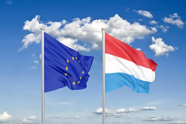 Europese Unie Luxemburg Dikke Gekleurde Zijdeachtige Vlaggen Van Europese Unie — Stockfoto