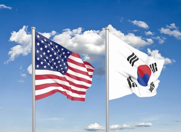 Stati Uniti America Contro Corea Del Sud Bandiere Seta Colore — Foto Stock