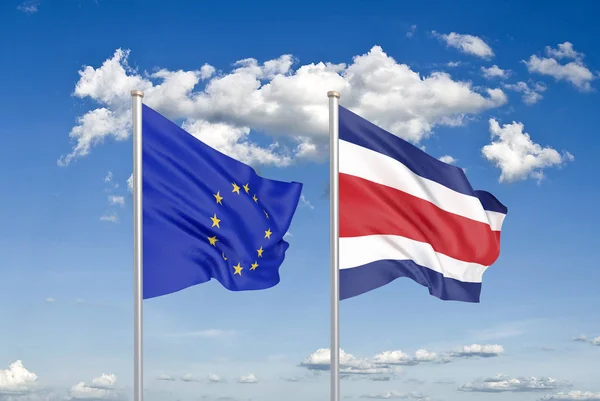 União Europeia Costa Rica Bandeiras Seda Grossas Coloridas União Europeia — Fotografia de Stock