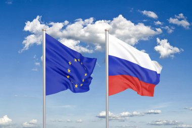 Avrupa Birliği vs Rusya. Avrupa Birliği ve Rusya'nın kalın renkli ipeksi bayrakları