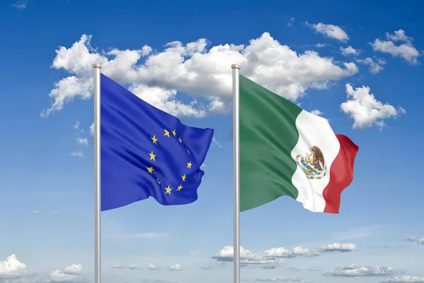 União Europeia México Bandeiras Seda Grossas Coloridas União Europeia México — Fotografia de Stock