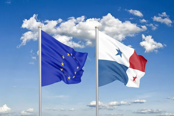 União Europeia Panamá Bandeiras Seda Grossas Coloridas União Europeia Panamá — Fotografia de Stock