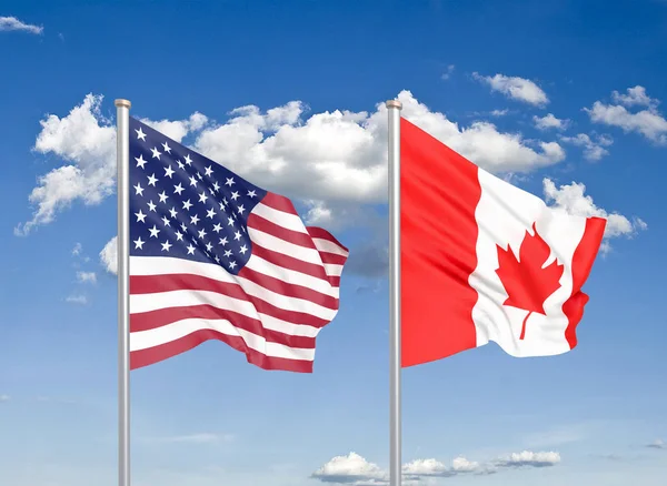 Estados Unidos Canadá Banderas Sedosas Colores Gruesos América Canadá Ilustración — Foto de Stock